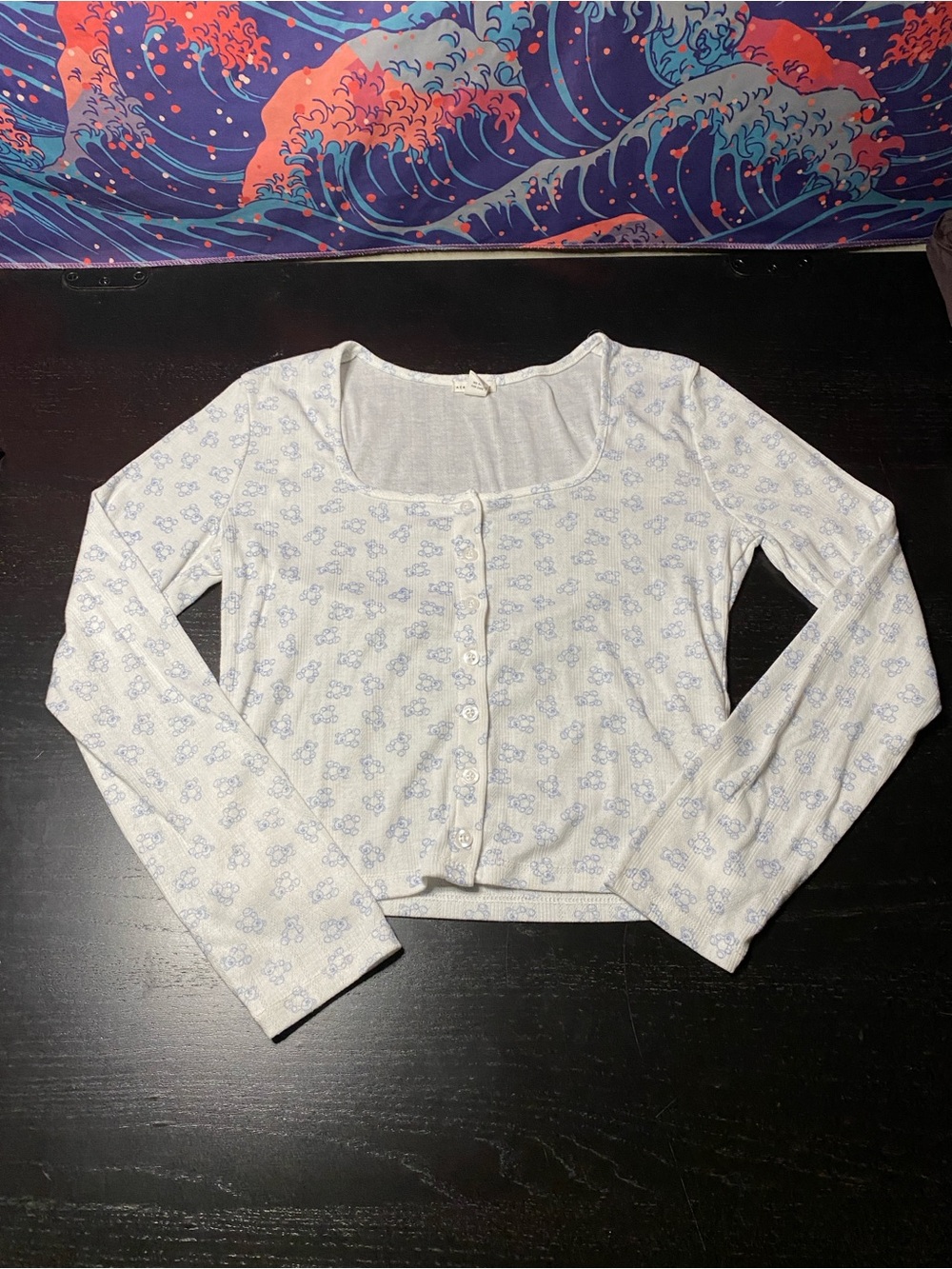 Aeropostale White Ribbed Tee with Light Blue Trim